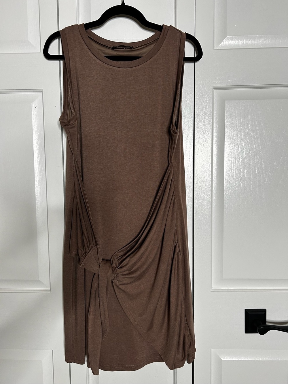 Sleeveless Midi Dress with Side Knot - Khaki/light Brown Color